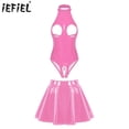 thumbnail image 2 of Conjunto de lencería de charol con aspecto mojado para mujer, mono con copa abierta y sin entrepierna, falda acampanada con cremallera, disfraces para discoteca, 2 of 5