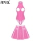 thumbnail image 2 of Conjunto de lencería de charol con efecto mojado para mujer, body con escote halter, copa abierta, sin entrepierna, falda acampanada con cremallera, disfraces de discoteca, 2 of 5