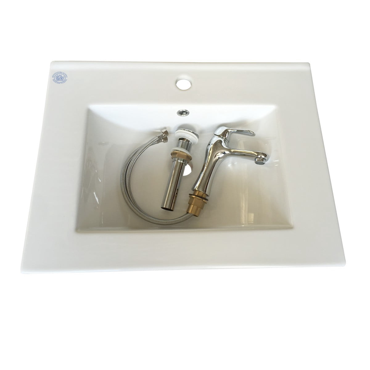Stylish White Drop In Self Rimming Bathroom Sink w/Faucet, Supply Lines and Drain| Renovators Supply