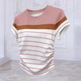 thumbnail image 4 of Uootdi Womens Color Block Striped Tops Round Neck Short Sleeve Ruched Side Design Everyday Chic Style Lightweight Comfortable Tees Gift, 4 of 5