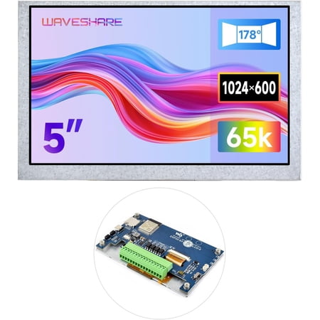 ESP32-S3 5inch Display Development Board, 1024x600, 32-Bit LX7 Dual-Core Processor, Up to 240MHz Frequency, Supports WiFi & Bluetooth, with Onboard Antenna, No Touch