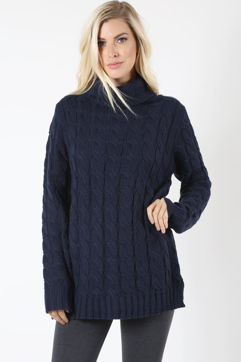 JED FASHION Women's Chunky Cable Knit Turtleneck Sweater - Walmart.com