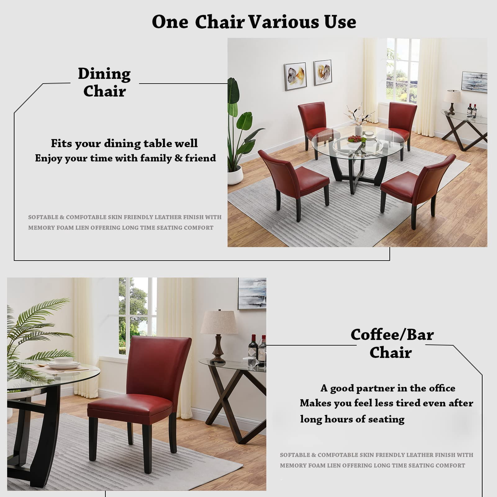 JESONVID Faux Leather Upholstered Parsons Dining Chairs, Red (Set of 2)