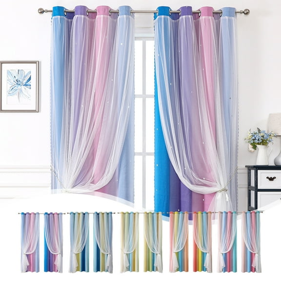 Blackout Curtains for Bedroom with White Sheer Layered | 39"W x 51"L Multicolor Polyester Bedroom Curtain Panel for Bedroom Living room | Curtains Pack of 2 with Metal Grommets