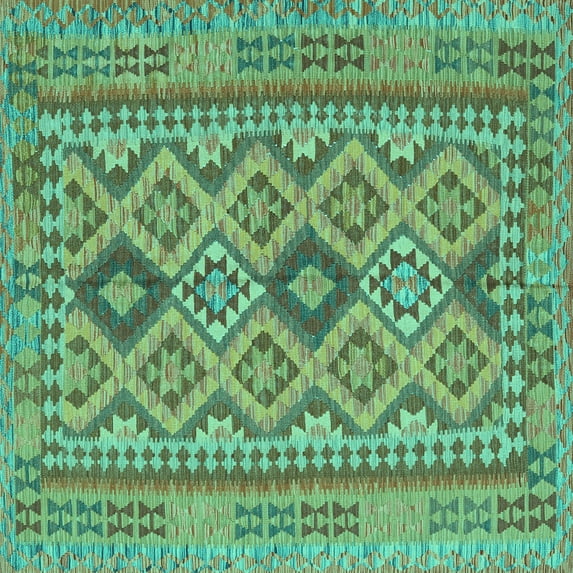 Ahgly Company Indoor Square Oriental Turquoise Blue Traditional Area Rugs, 8' Square