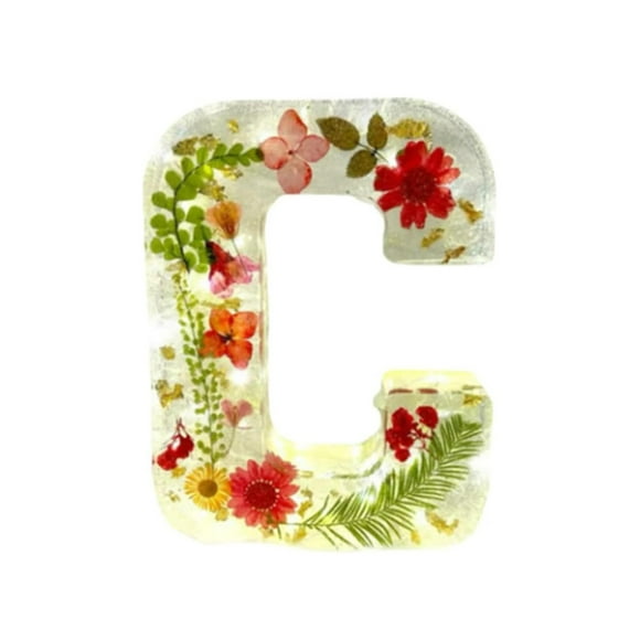 Handmade Floral Resin Night Light with LED Light Dried Flowers Alphabet Design for Bedroom Nursery etc