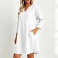 thumbnail image 4 of Guieoi Trendy Long-Sleeve V-Neck Cotton-Linen Dress with Wide Hem White S, 4 of 8