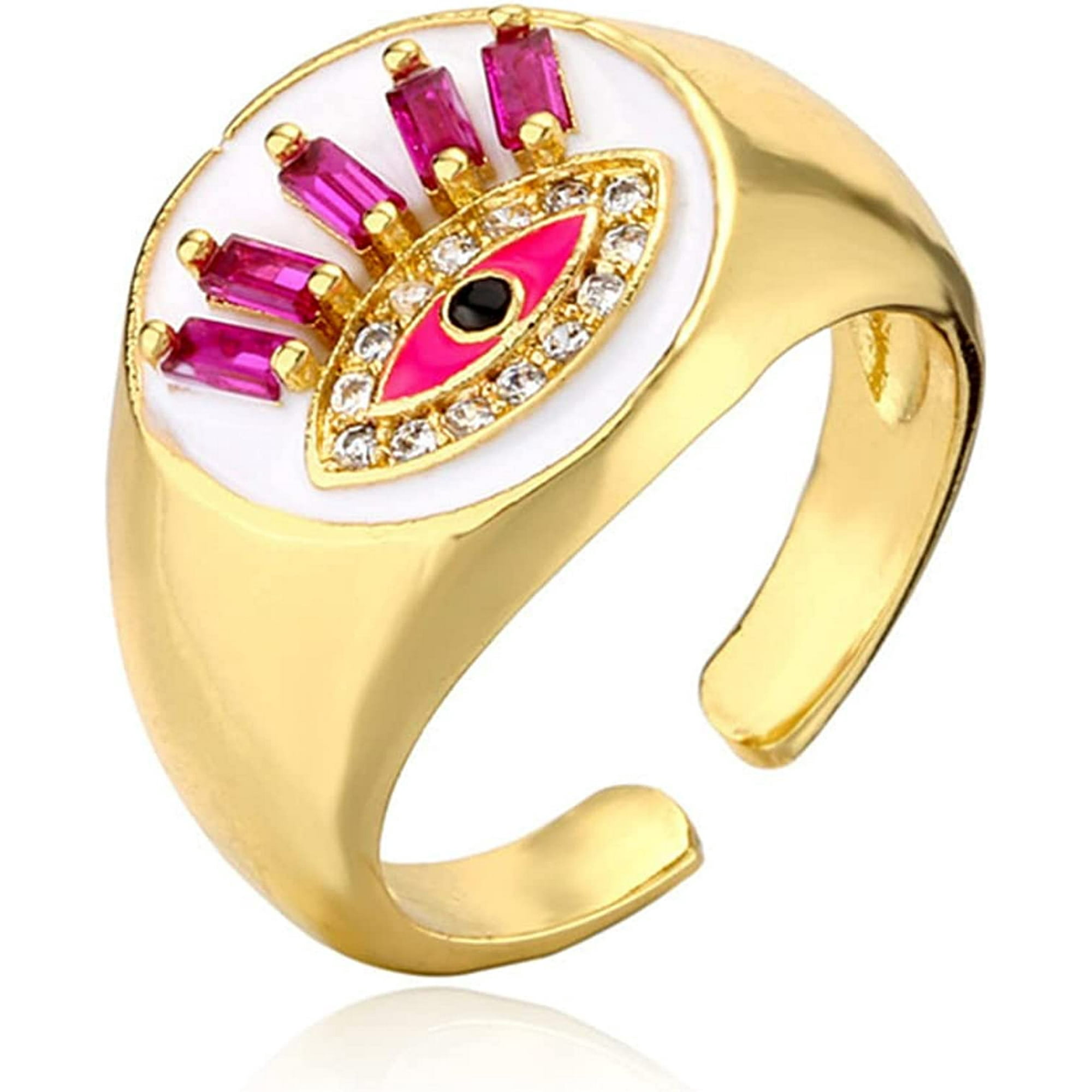Colorful Evil Eye Enamel Promise Finger Ring Polished Aesthetic Open Adjustable Statement Ring for Best Friend Women Girl Teen Men Boy Jewelry