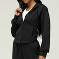 thumbnail image 4 of Women Full-zip Crop Sweatshirt Jacket with Pockets Curved Hem Trendy Casual Hoodie Drawstring Sports Coat Fall Spring (M, Black), 4 of 6