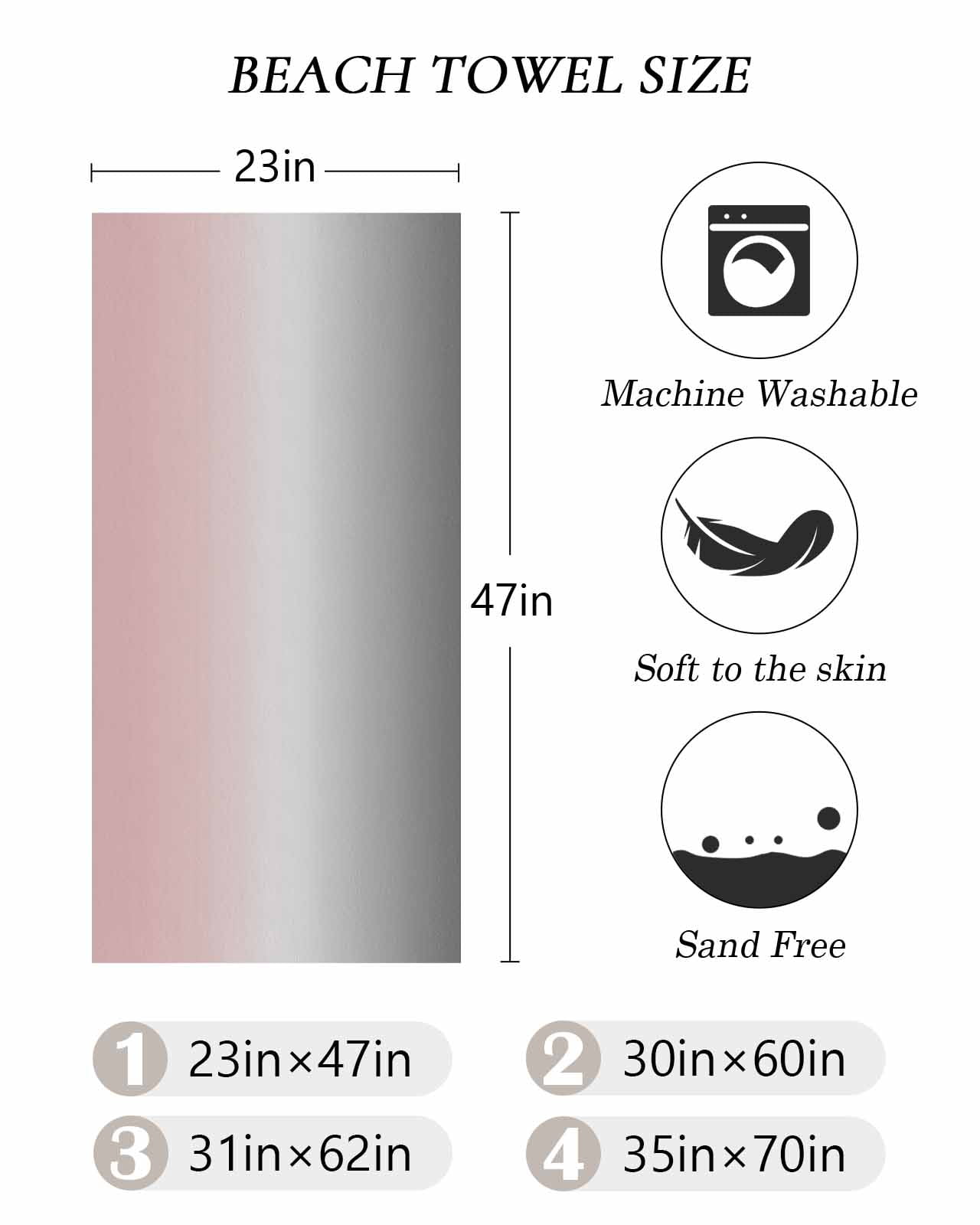 Gradient Pink Grey, Beach Towels Oversized Super Absorbent, Modern Abstract Color Ombré Art Lightweight Bath Towel Quick Dry Sets For Bathroom/Pool/Rv Camping/Beach Play/Gym Room/Picnic 35"x70"