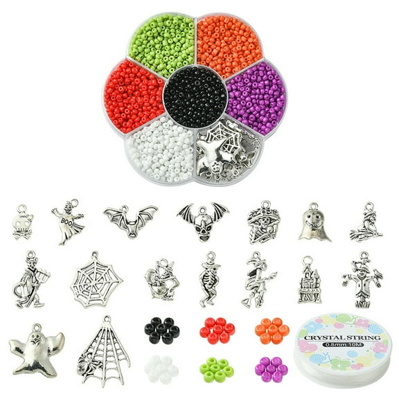 Halloween Theme DIY Bracelet Making Kit Including Glass Seed Beads Alloy Pendants Elastic Thread Mixed Color 2013Pcs/set DIY
