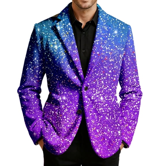 oqasdz Mens Suit Jacket Lux Glam Pinstripe Velvet for with Sequin Print Festive Jacket Stretch Slim Fit Dress Coat Travel Party Business Formal