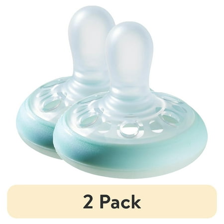 (2 pack) Tommee Tippee Breast like night pacifier, 0-6 months, pack of 2 pacifiers with breast-like shape and glow in the dark technology