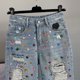 thumbnail image 2 of Pantalones cortos vaqueros de cintura alta con cuentas de diamantes de imitación para mujer, ropa de calle de tendencia, pantalones cortos, verano 2023, 2 of 5