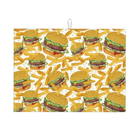 

Dish Drying Mat burger fries yellow Highly Absorbent Microfiber Drying Mat Kitchen Counter or Sink Drawer Liner 16x18 Kitchen Drying Mat Coffee Mat Kitchen Essentials
