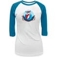 thumbnail image 1 of Grateful Dead - Steal Your Face Owl White & Cobalt Juniors Raglan - Large, 1 of 1