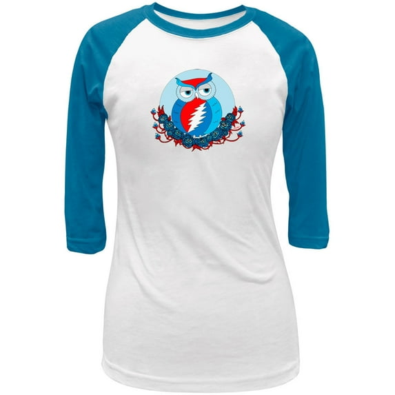 Grateful Dead - Steal Your Face Owl White & Cobalt Juniors Raglan - Large