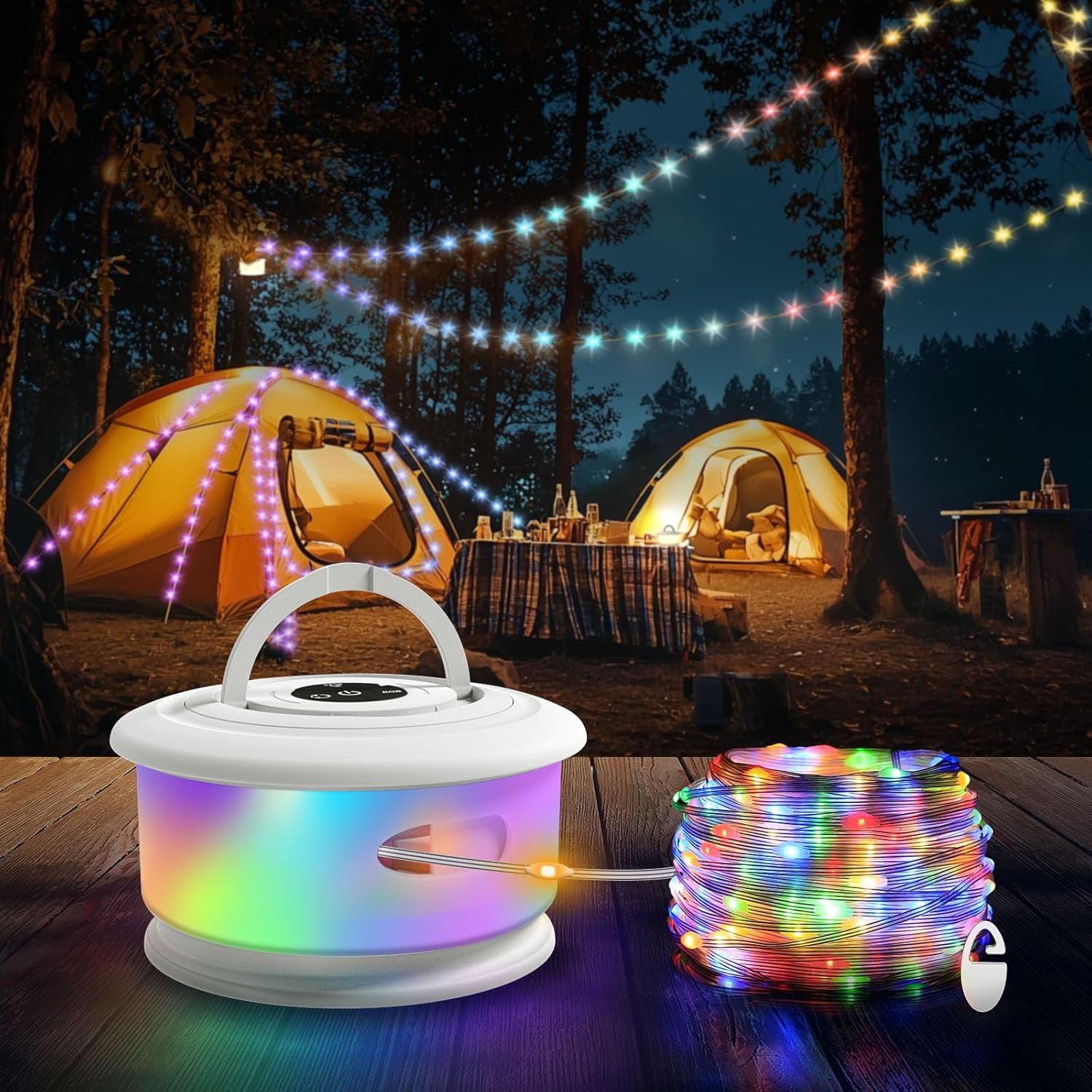 ライト・ランタン play you shiyou-Camping String Lights, 3 in 1 Upgraded Retractable RGB