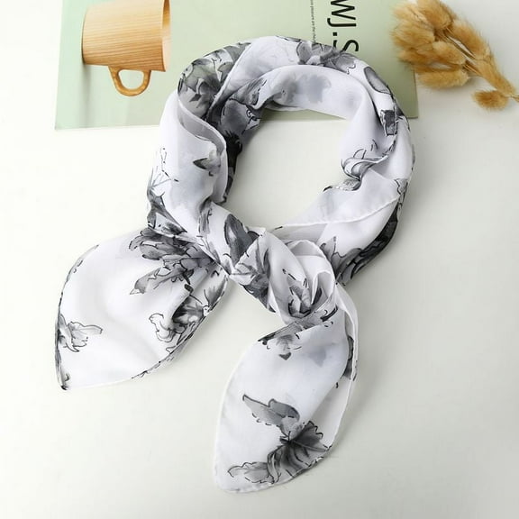 ERDOUY Elegant Personalized Scarf, Fashionable Scarf Printed Small Square Scarf Soft Chiffon Sheer Scarf Neck Protection Small Fragmented Flower Clothing Accessories Scarf (White)