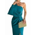 thumbnail image 2 of Women'S One Shoulder Long Sleeve High Split Cocktail Wedding Party Maxi Dress Peacock Blue XXXL, 2 of 8