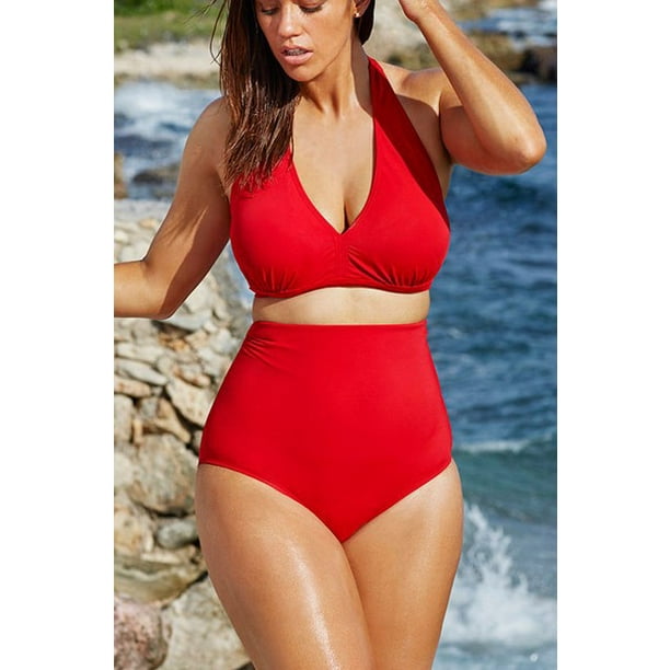 Alician Women Sexy Halter Top Bikini Set Bandage Big Size High Waisted  Swimsuit Plus Bathing Suit Girl Swimwear