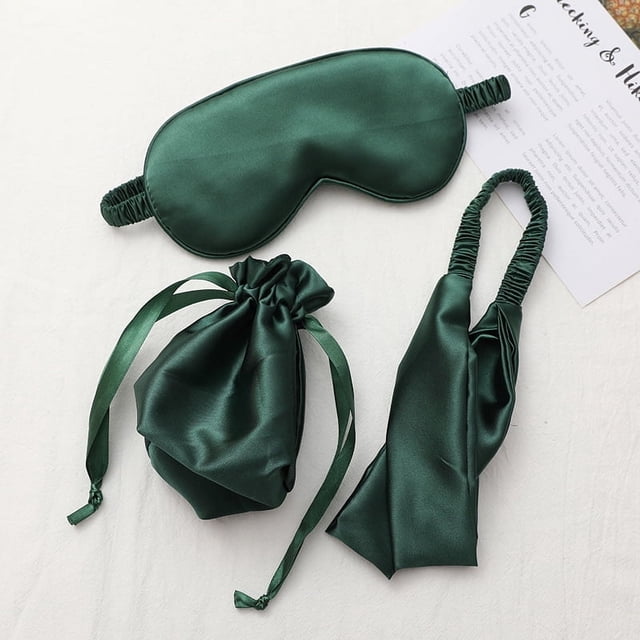 Banda para el cabello con máscara de seda artificial, bolsa de tela, máscara de ojos de almacenamiento de tres piezas, máscara de ojos para dormir, regalo