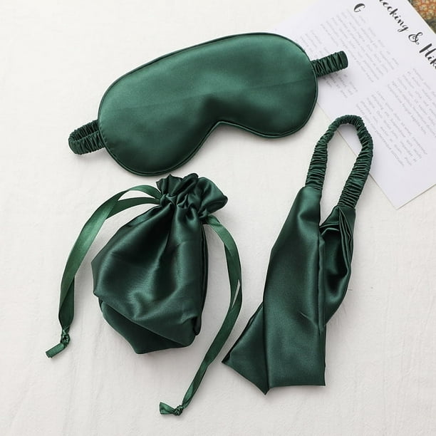 Banda para el cabello con máscara de seda artificial, bolsa de tela, máscara de ojos de almacenamiento de tres piezas, máscara de ojos para dormir, regalo