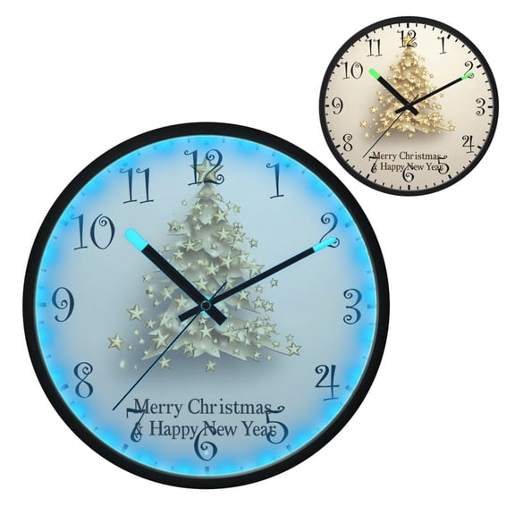 Voice Activated Clock with Glow Light 12 Inch Large Silent Wall Clock Battery Operated for Home Decor Christmas Tree Made Of Golden Stars