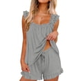 thumbnail image 2 of Xdegoge Pajamas Set 2 Piece Lounge Sleepwear for Women Sleeveless Square Neck Ruffle Top and Elastic Waist Shorts Set Casual Summer Nightwear Outfits Cozy PJs, 2 of 7