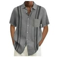 thumbnail image 2 of Kagetolytai Top Designer Spring Summer Men's Casual CotTon Linen Solid Color Short Sleeve Shirts Loose Shirts Shirts for Men Gray L, 2 of 4
