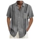 thumbnail image 1 of Designer Spring Summer Men's Casual Cotton Linen Solid Color Short Sleeve Shirts Loose Shirts L, 1 of 4