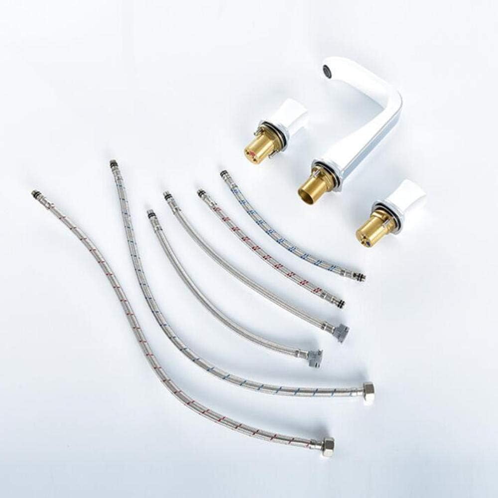 3 Hole Basin Mixer Tap Brass Hot and Cold Split Type White and Chrome Combination Bathroom Sink Faucet