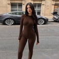 thumbnail image 3 of Mono deportivo verde para mujer, para gimnasio, otoño e invierno, tejido de punto, manga larga, ajustado, de una pieza, ropa de calle, tops sexis para correr, 3 of 5