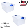 thumbnail image 3 of JOY - Caja de Almacenamiento Apilable, Pack de 2, para Organizador Armario, Juguetes, Ropa, con Broche y Tapa Duradera, 24 Litros de Capacidad, Pl&aacute;stico Libre de BPA, Transparente, 3 of 6