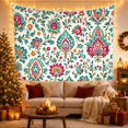 thumbnail image 3 of Floral Damask Medallions with Teal and Magenta Vines, Serene Boho Style for Boho Decor Lovers, Floral Wall Art Housewarming Gift, Tapestry Wall Hanging for Bedroom and Living Room, 3 of 7