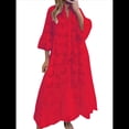 thumbnail image 3 of Vestido Bohemio con Cuello en V, Mangas Acampanadas y Bordado de Encaje para Mujer (2025) Rojo XL, 3 of 8