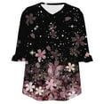 thumbnail image 5 of Ruimatai Women Casual V-Neck Ruffle Blouse Printed Quarter Sleeve Tops Comfortable Elastic Waist Flowy Summer Beach Tunic, 5 of 5