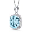 thumbnail image 4 of Gem Stone King 10K White Gold Sky Blue Topaz and White Created Sapphire Pendant Necklace for Women (8.54 Cttw, Gemstone November Birthstone, Cushion Cut 12MM, with 18 inch Chain), 4 of 5