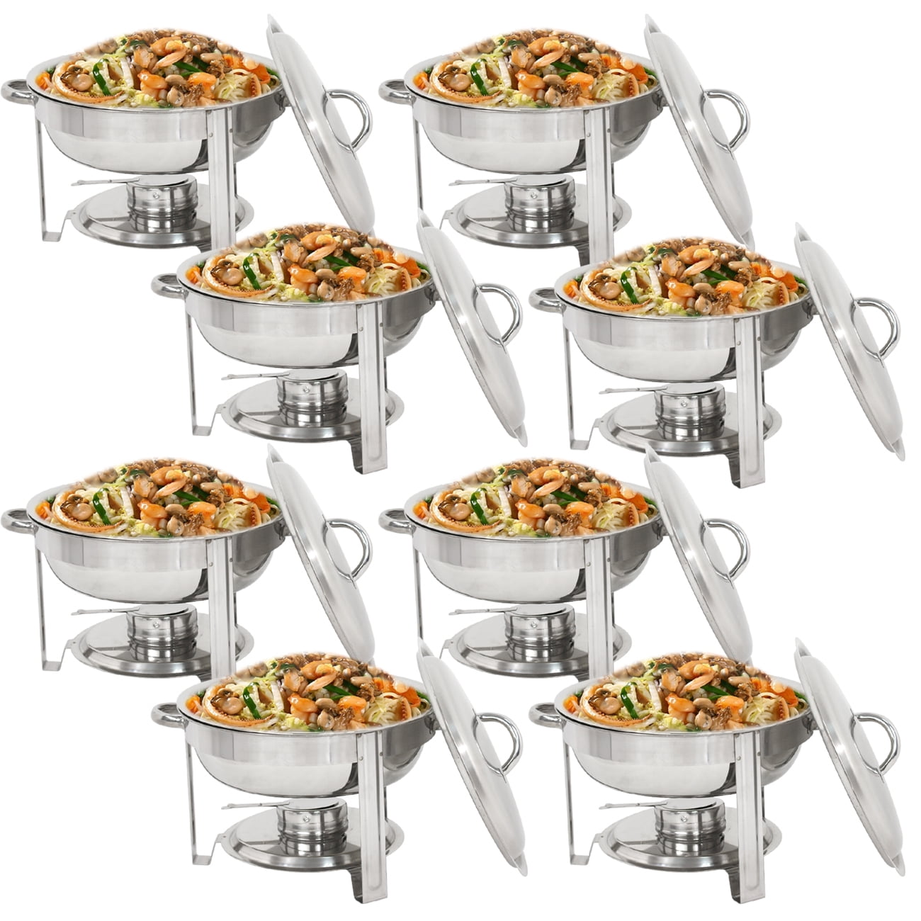 4 Pack Round Chafing Dish 5 Quart Stainless Steel Full Size Tray Buffet Catering 