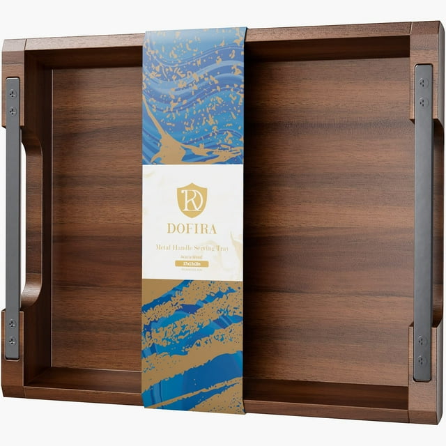 Bandeja de servir Dofira de madera de acacia con asas de metal, 43 x 33 cm