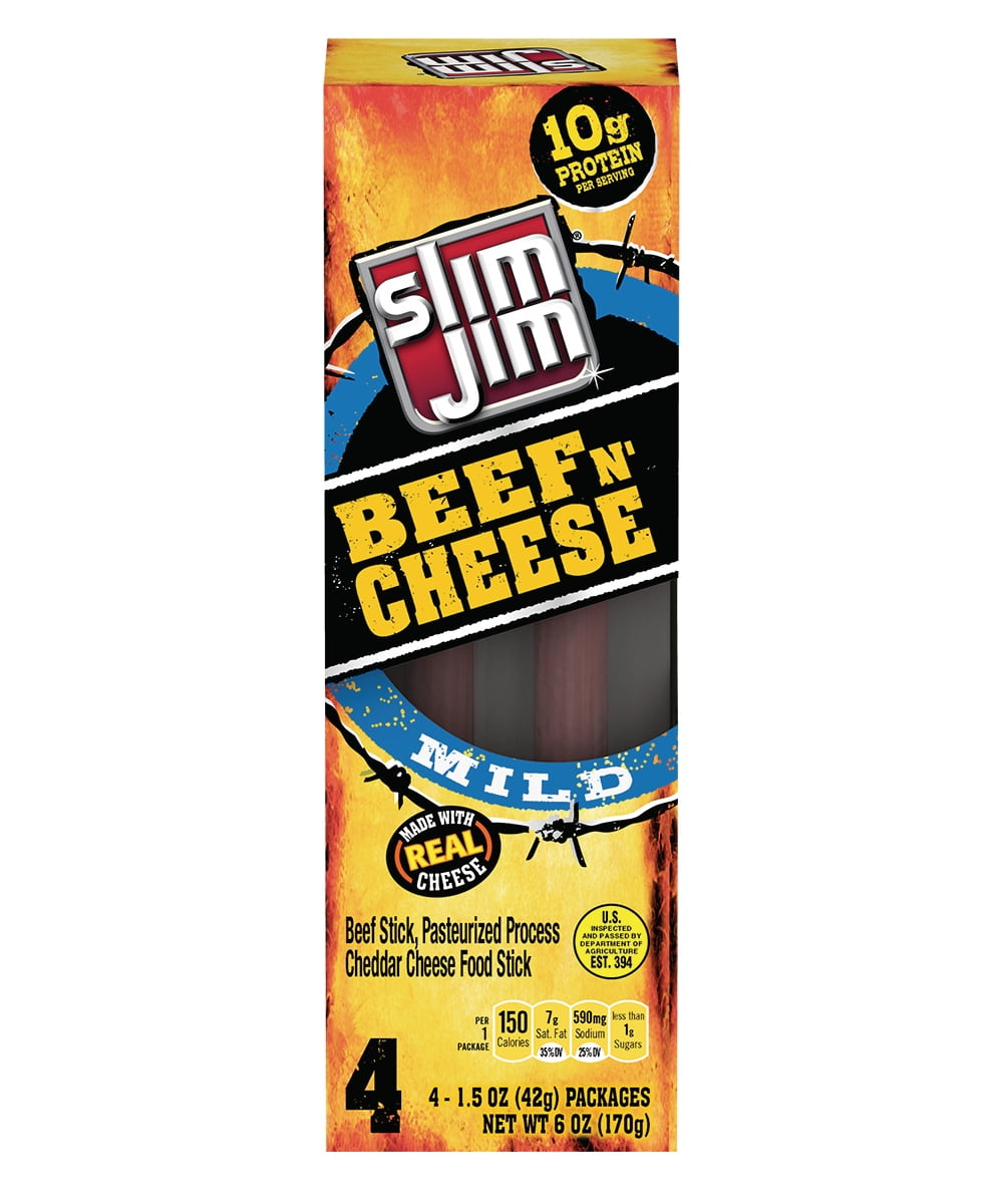 Slim Jim Mild Beef N' Cheese, 1.5 Oz., 4 Count - Walmart.com