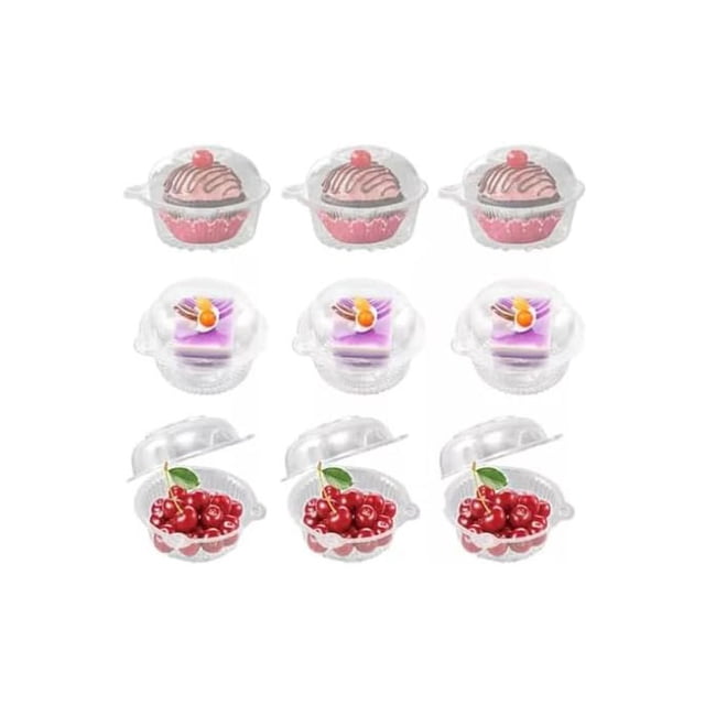 Juego de 50 unidades de plástico individual para magdalenas con tapa, soportes de plástico transparente para magdalenas, Con Domo Estándar Cupcake Caja Individual Tapa,cajas para pasteles