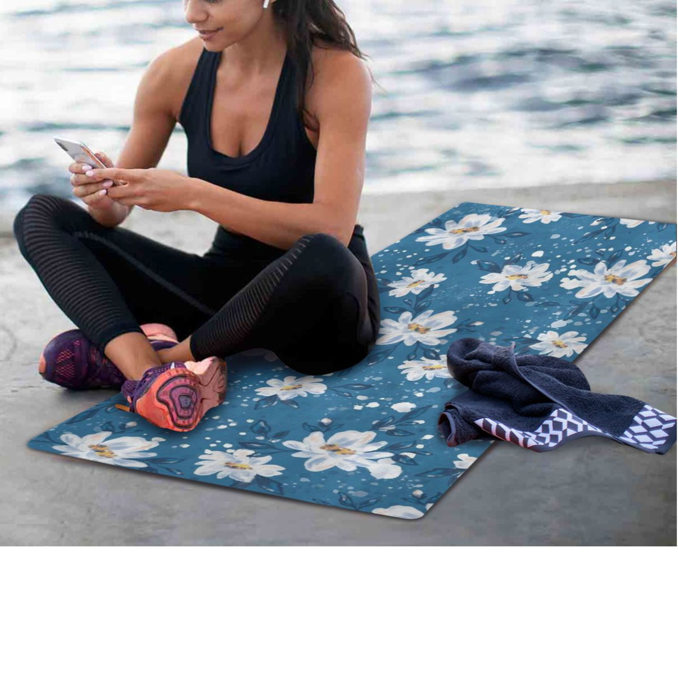 BZSMCE Yoga Mat Women Fitness Mat Azure Floral Serenity Pattern