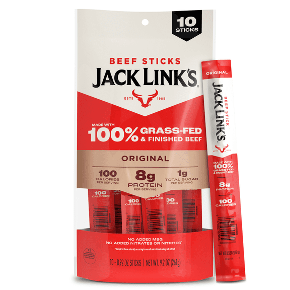 Jack Link’s Grass-Fed & Finished Original Beef Sticks, 9.2 Ounce, 10 count bag