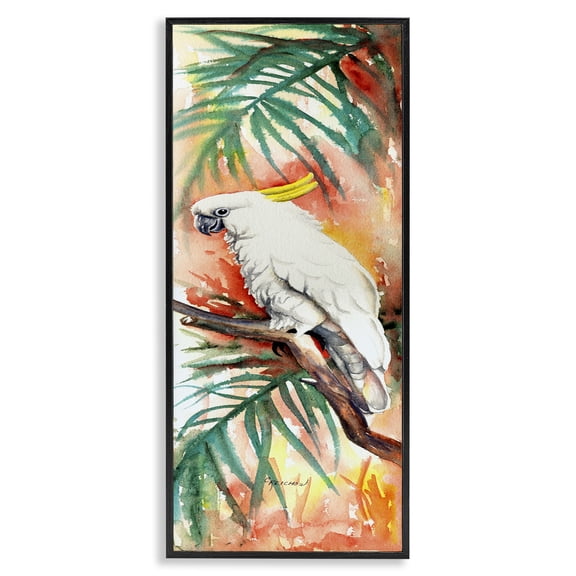 Stupell Industries Coastal Cockatoo in Rainforest Black Framed Giclee Art, 10 x 24, by Christine Reichow