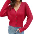 thumbnail image 2 of Long Sleeve V-Neck Women Knit Cardigan Buttons Cropped Sweater, 2 of 5