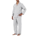 thumbnail image 2 of HAJWOH Mens Pajama Set, Soft Long Sleeve Pajamas Lightweight Button Up Sleepwear Lounge Pjs Set, 2 of 4