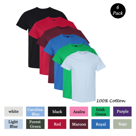 GOLDENROW Men’s Short Sleeve T-Shirt, Crew Neck Cotton Tee Bulk Assorted Solid Colors, 6-Pack, XL