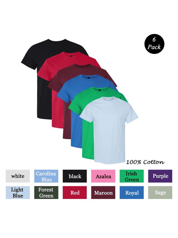 Mens Short Sleeve T-Shirt, Crew Neck Cotton Tee Bulk Assorted Solid Colors, 6-Pack, XL