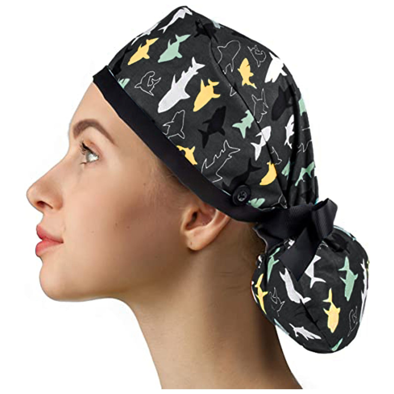 Womail Scrub Cap With Buttons Bouffant 